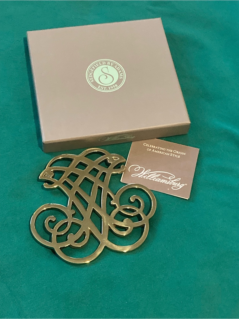 Thomas Jefferson Williamsburg Brass Sedgefield Trivet NIB